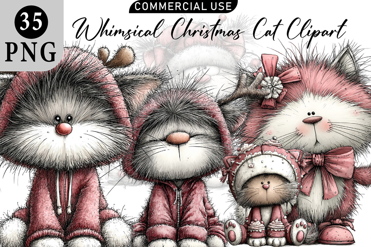 Whimsical Christmas Cat Clipart, an Illustration by Daily.Designs (Photo 1 of 5)
