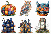 Watercolor Patchwork Halloween PNG, an Illustration by Craft Nest (Thumbnail 2 of 6)