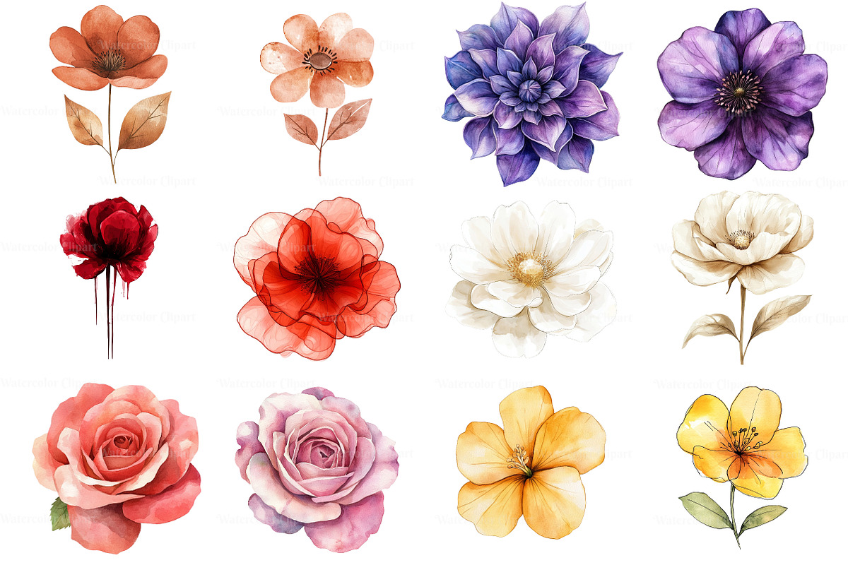 Abstract Flowers Clipart, an Illustration by Watercolor design (Photo 2 of 10)