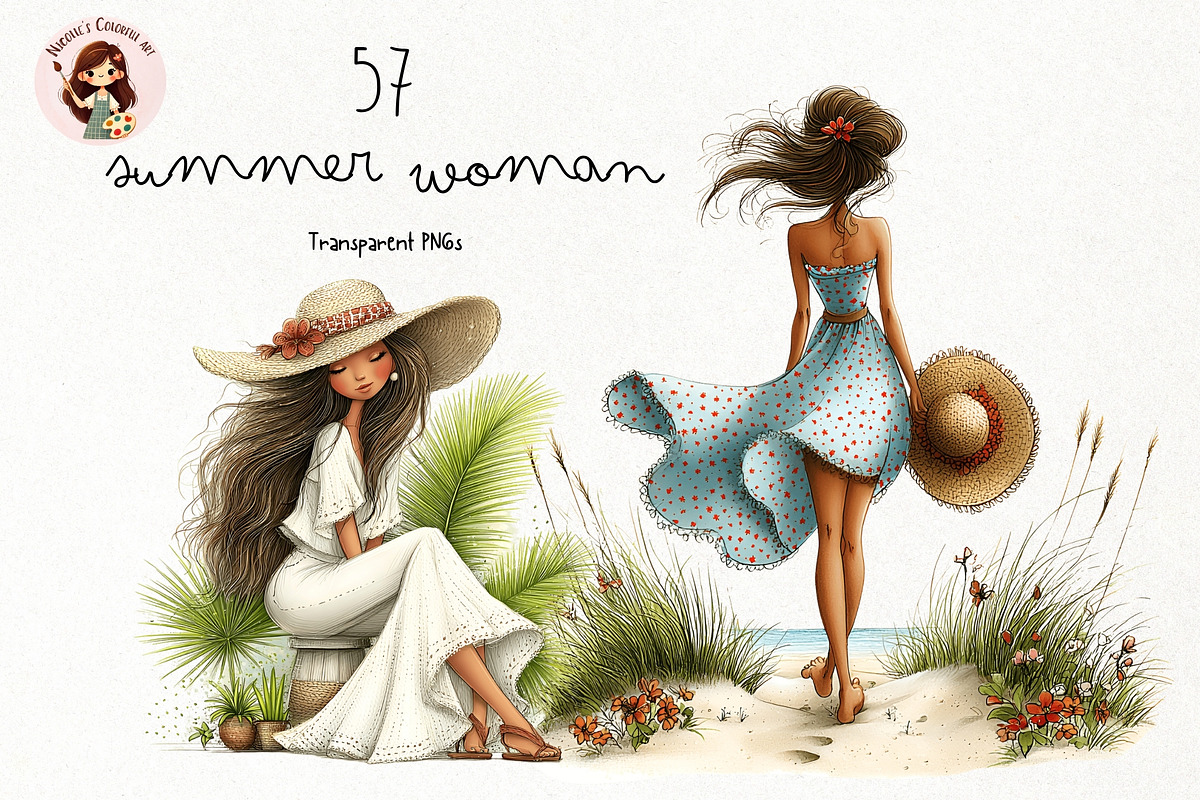 Summer Woman Watercolor Clipart, a Person Illustration by Nicolle's Colorful Art (Photo 1 of 5)