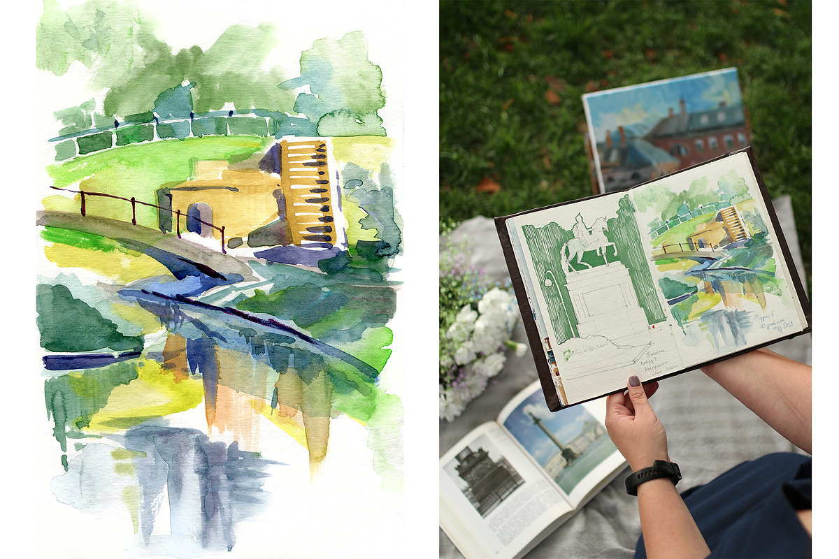 Saint-Petersburg watercolor sketches, an Object Illustration by NataliMiasStore (Photo 6 of 9)