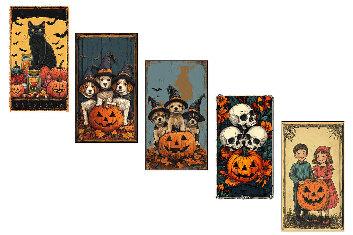 Vintage Halloween Card PNG, an Illustration by Designworld (Photo 3 of 6)