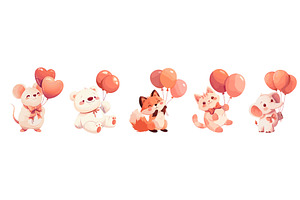 cute animals with balloons. mouse, an Animal Illustration by Stock-Smart-Start