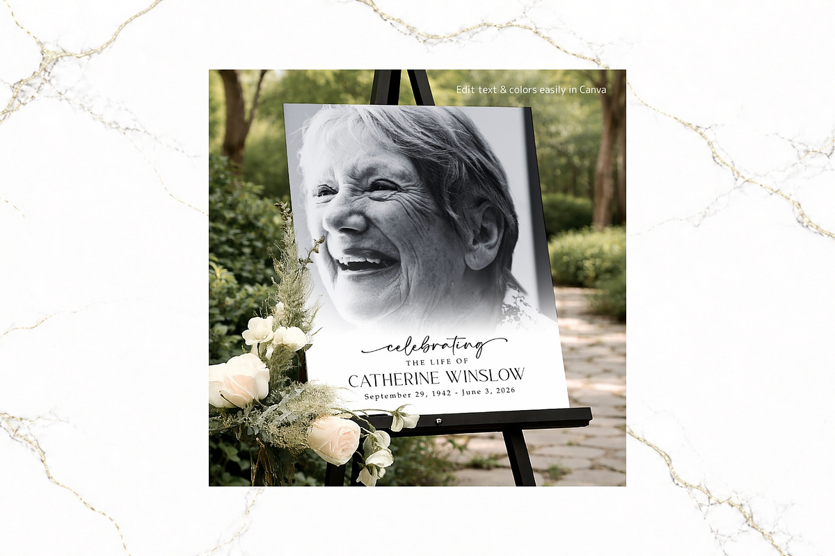 Funeral Welcome Sign B&W Canva FR006, a Poster Template by TyphoonStudio (Photo 7 of 9)