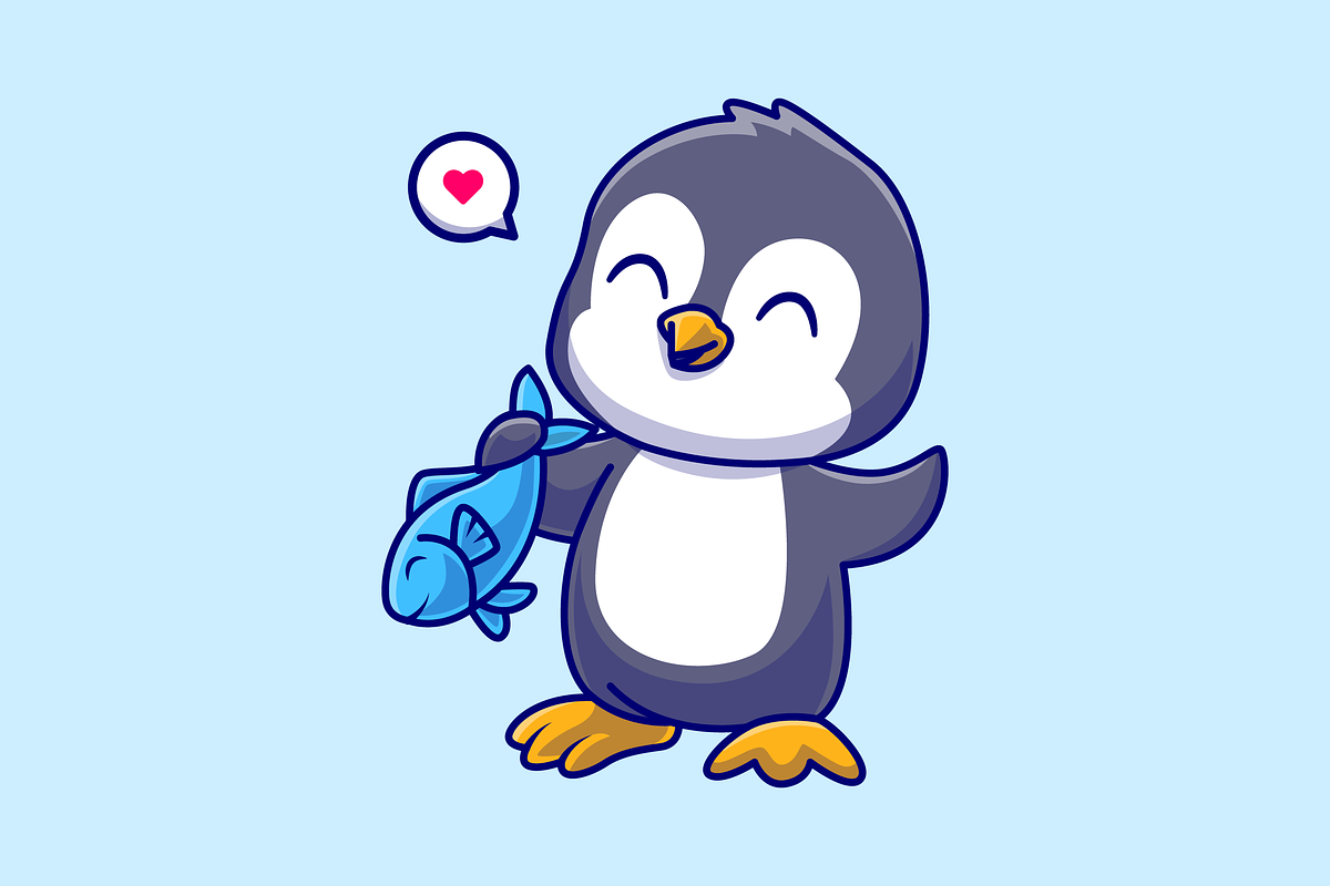 Cute Penguin Holding Fish Cartoon, an Animal Illustration by Catalyst Labs