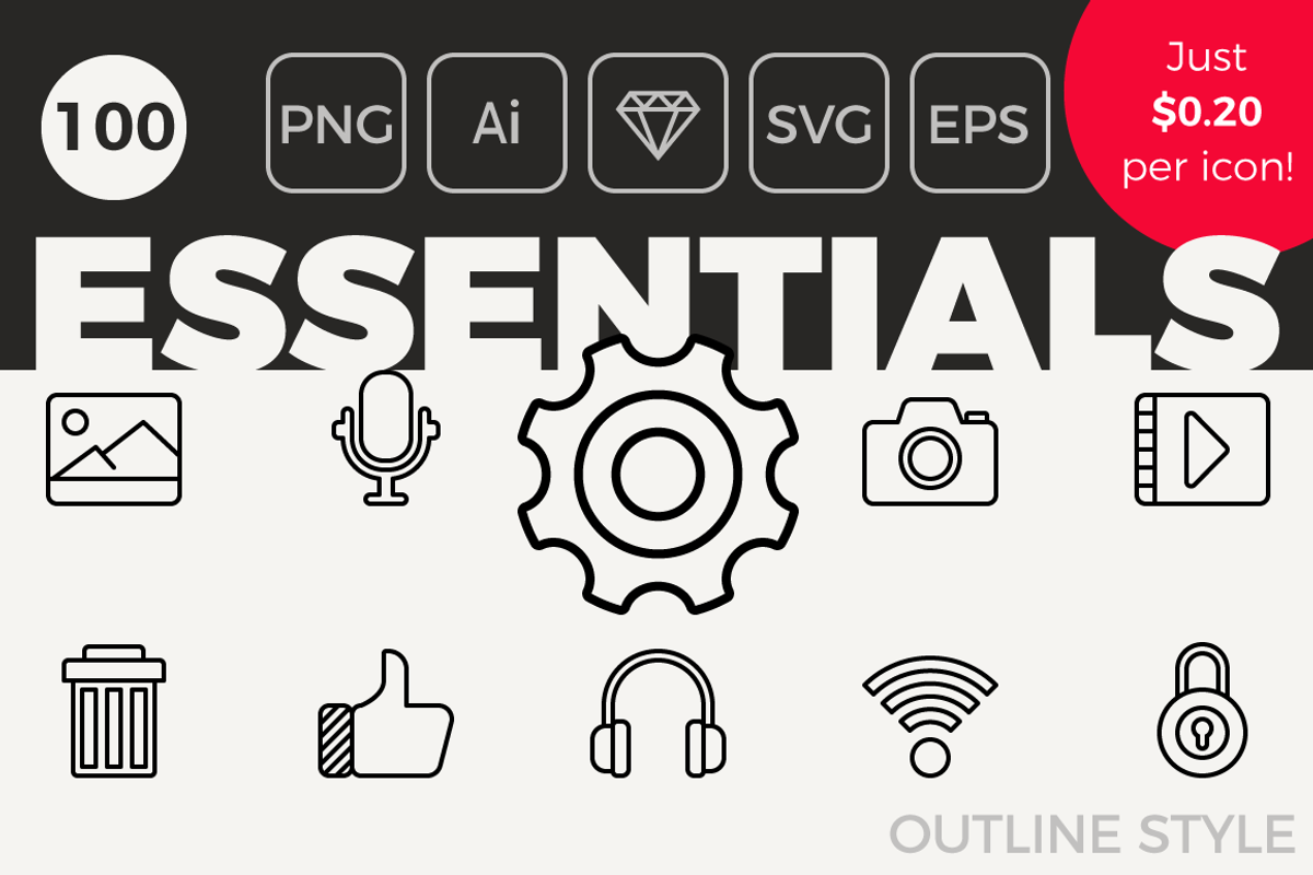 100 Essential Icons - Outline Style, an Outline Icon by Designerbundle (Photo 1 of 3)