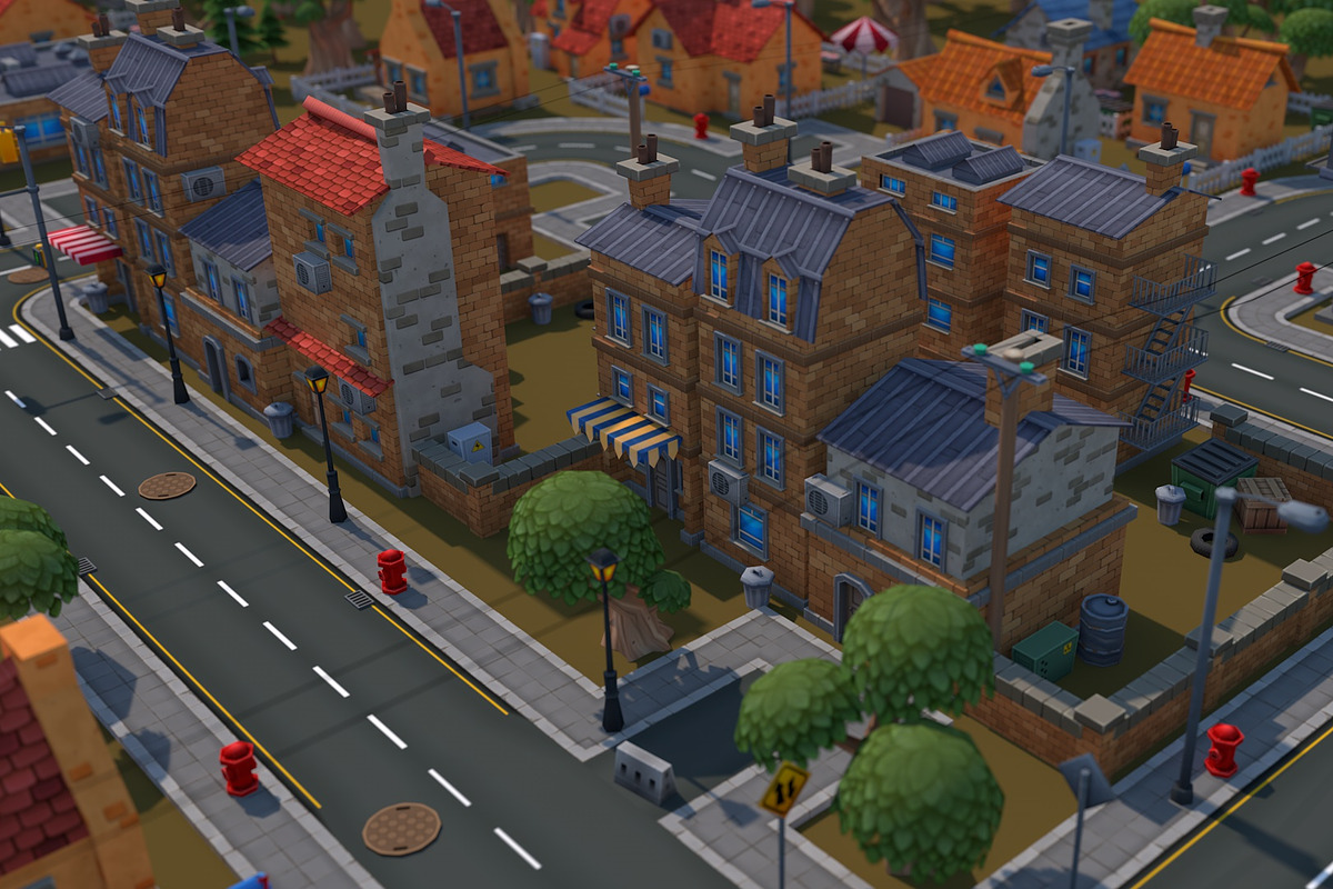 Low Poly Cartoon City Pack, an Architecture 3D Model by multimedia4ds (Photo 5 of 9)