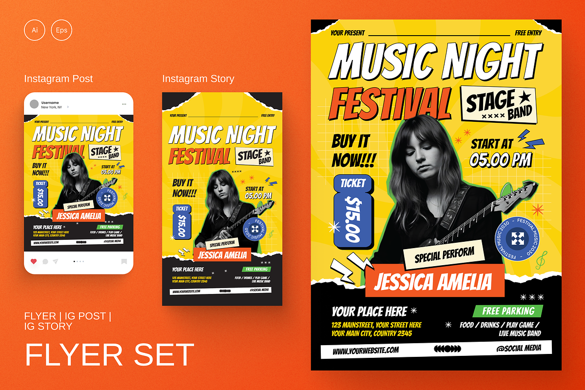 Music Flyer Set, a Flyer Template by SquidPixey (Photo 1 of 5)