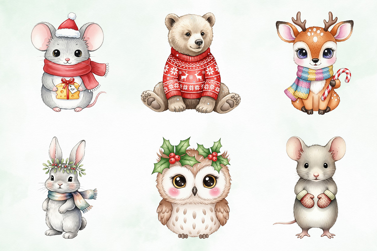 Kawaii Vintage Christmas Animals Png, an Illustration by Creative Art (Photo 2 of 9)