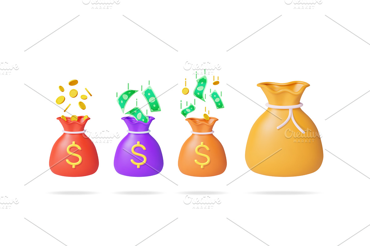 Various stylized money bags, some, a Finance Illustration by Abscent