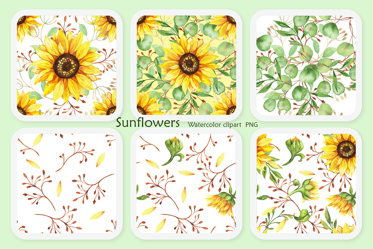 Sunflowers, set of watercolor, a Decorative Illustration by EshaStudio (Photo 5 of 9)