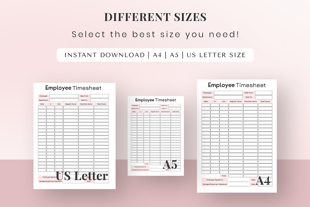 Employee Timesheet Printable - Pink, a Print Template by Snapybiz