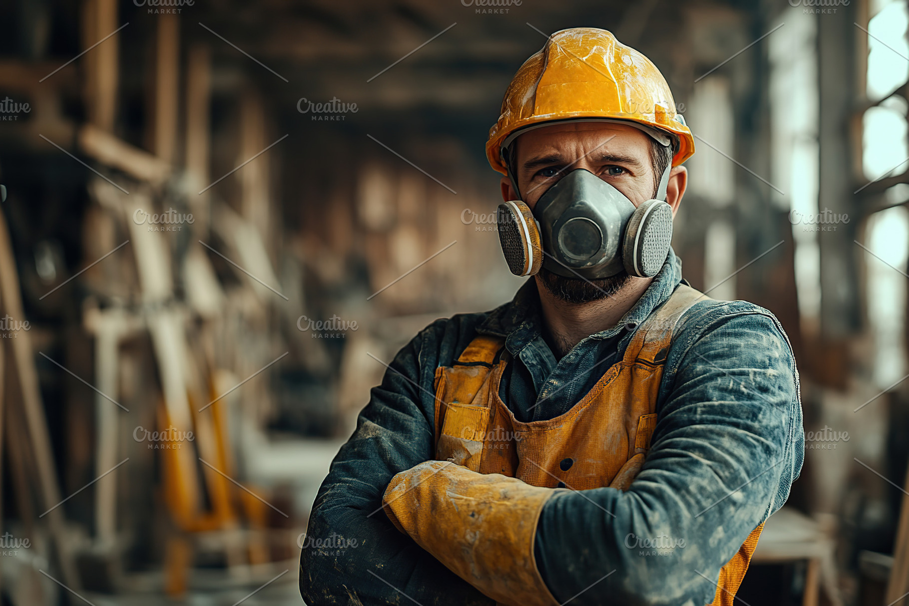 Construction worker wearing protective gear at a busy site, a Person Photo by AlyaAnd