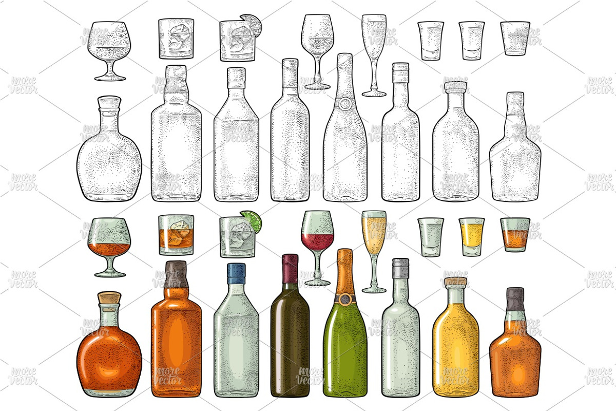 Set glass bottle engraving, a Food Illustration by MoreVector (Photo 1 of 2)