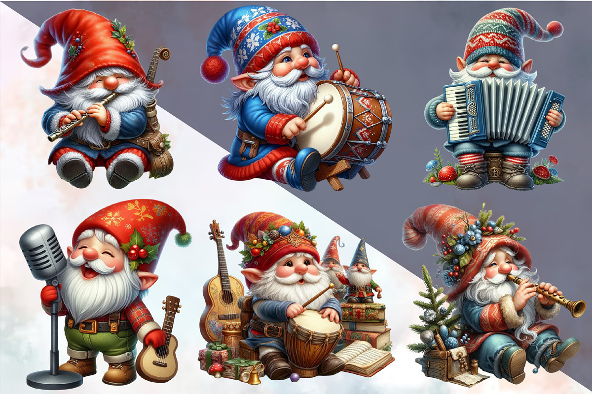Watercolor Christmas Gnome Musicians, an Illustration by SVGArt (Photo 6 of 8)