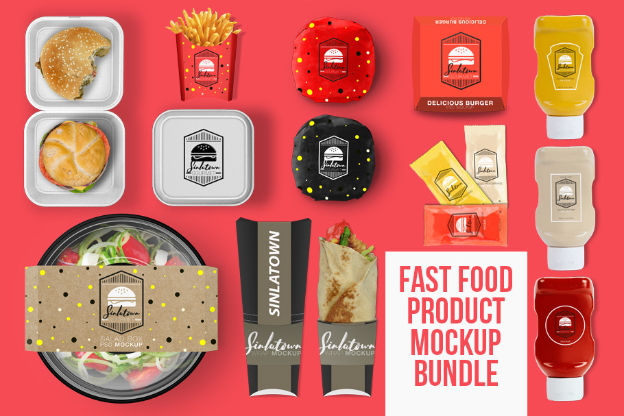 Fast Food Product PSD Mockup Bundle, a Packaging Mockup by Sinlatown