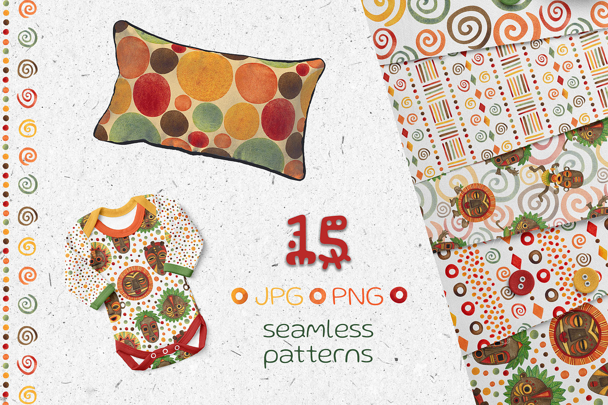 African masks seamless pattern set, an Illustration by DemiLena (Photo 2 of 8)