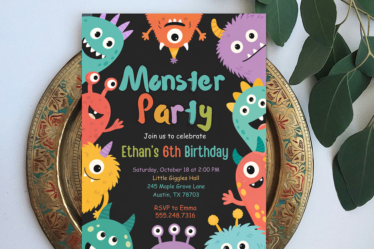 Monster Birthday Party Invitation, an Invitation Template by heynomi (Photo 3 of 19)