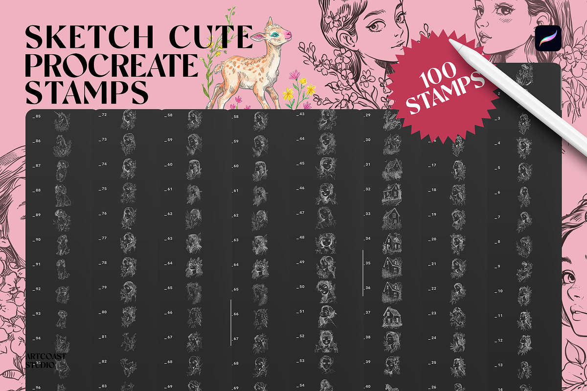 Sketch Cute Procreate Stamps, a Shape Add-On by Spasibenko Art (Photo 4 of 4)