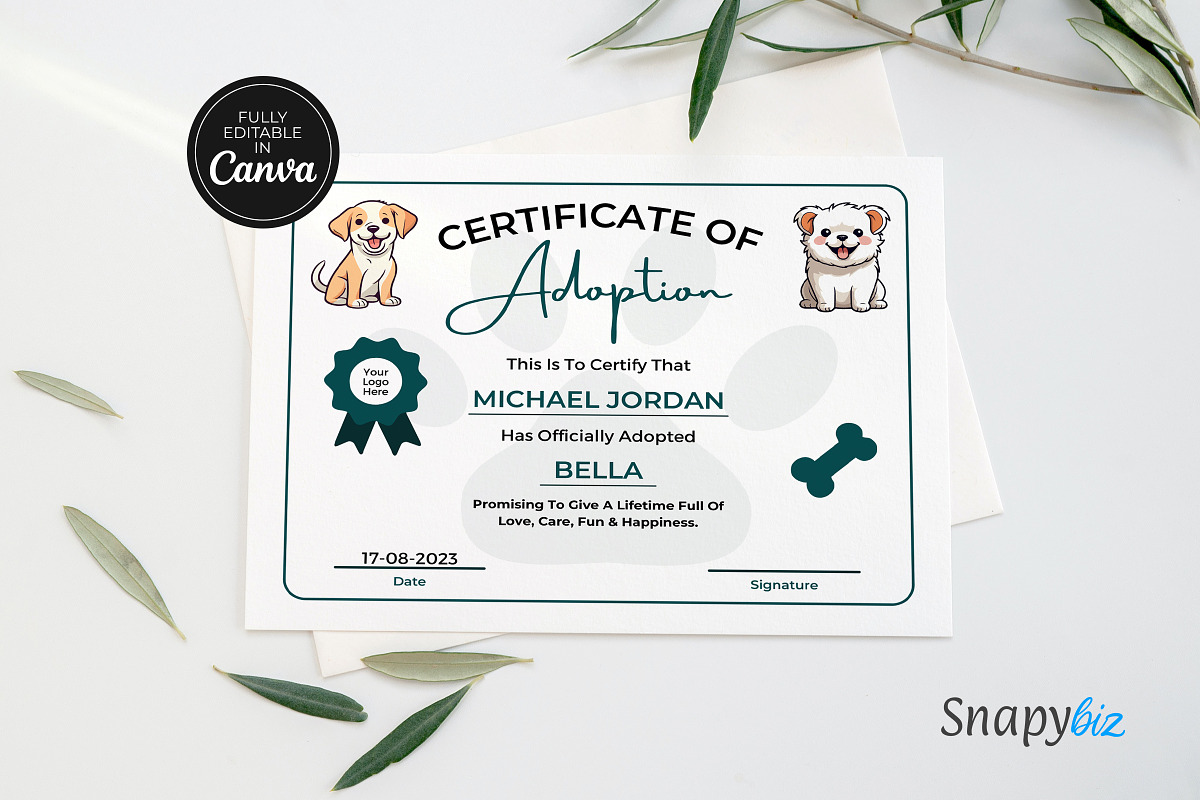 Cat Dog Pet Adoption Certificate, a Templates & Theme by Snapybiz (Photo 8 of 9)