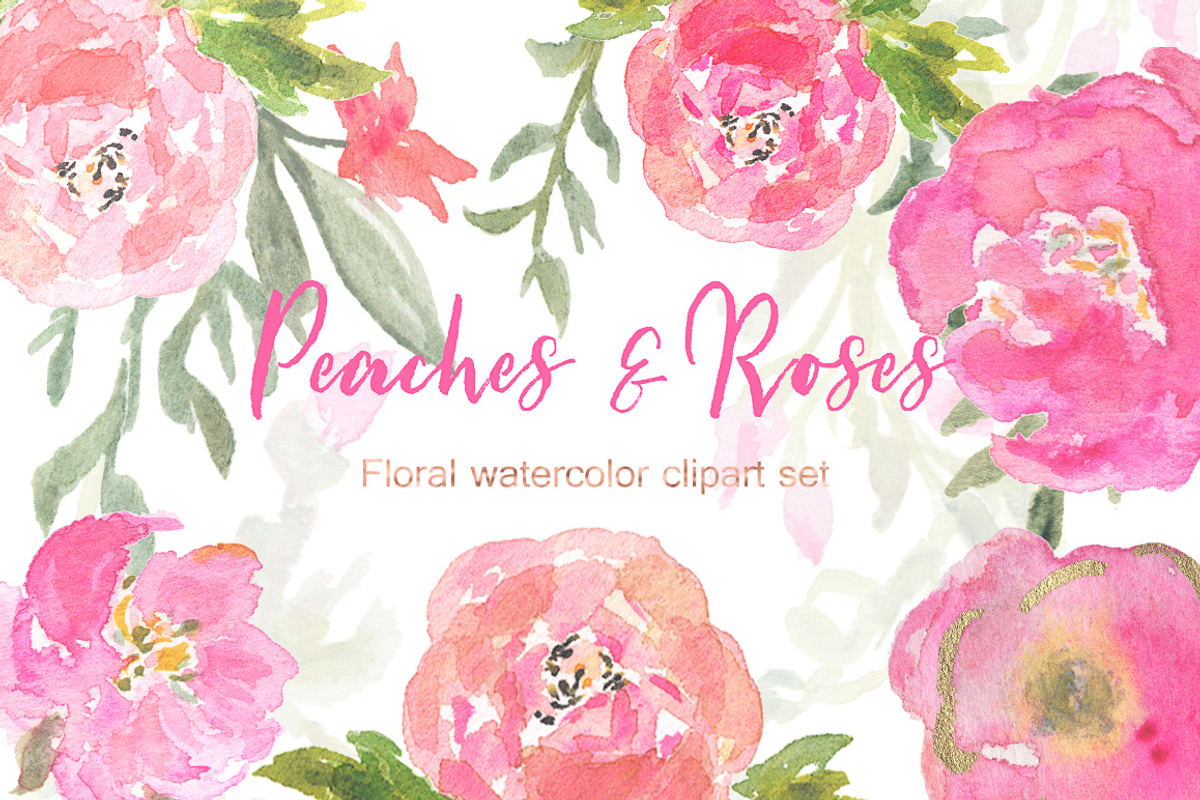 Peaches Roses  and gold watercolor, an Illustration by LABFcreations (Photo 1 of 5)
