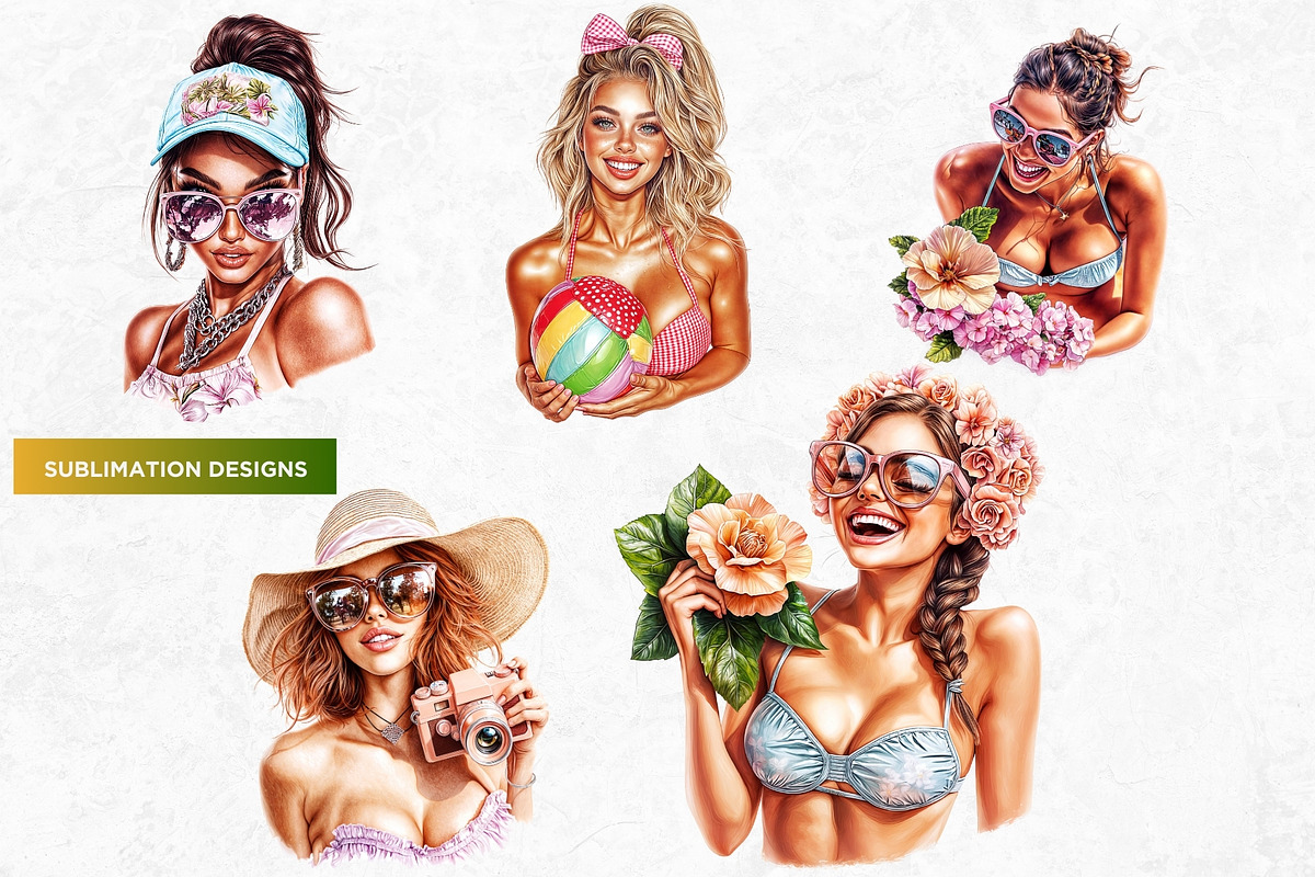 Dreamy Summer girls Clipart Set, a Person Illustration by ThatsDesignArt (Photo 5 of 10)