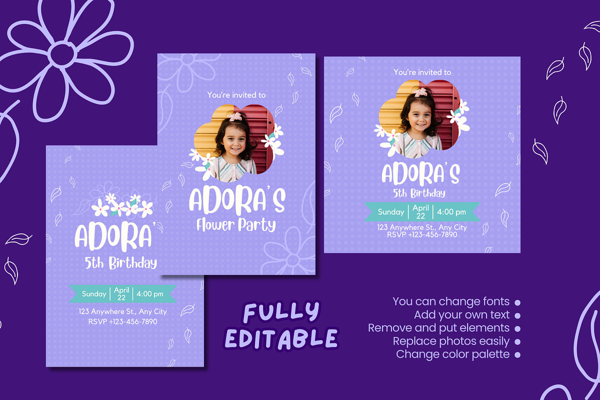 Flower Party Canva Invitation, a Design Template by TemplateCastleStore (Photo 5 of 5)