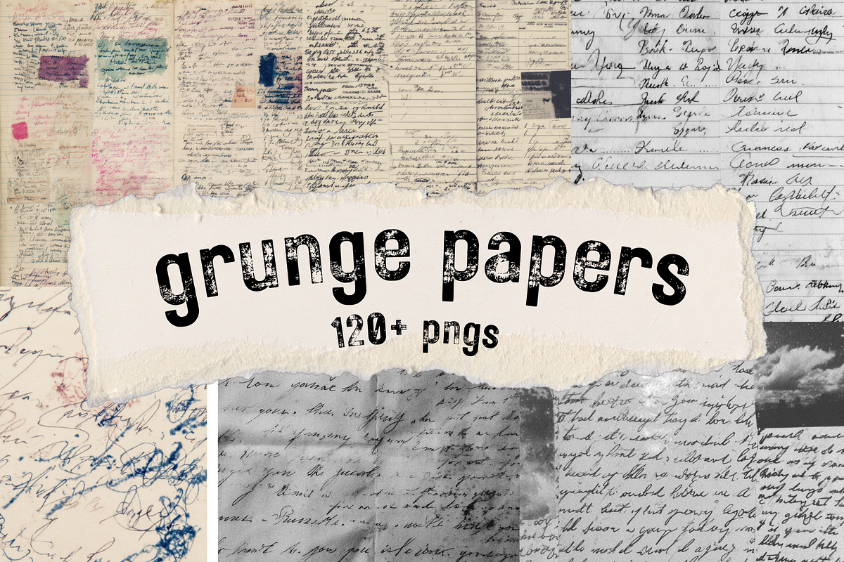 Grunge Paper Texture Pack 120+ PNGs, a Background Graphic by Collage Cult (Photo 1 of 3)