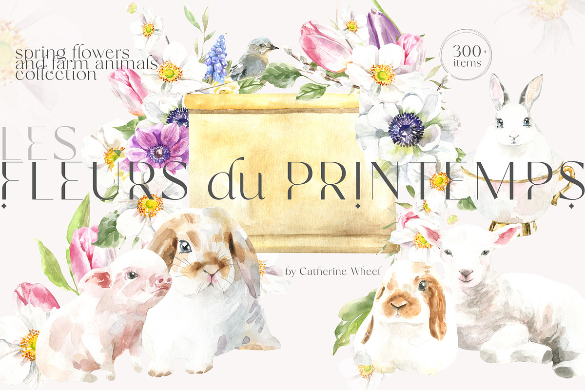 10in1 Spring Watercolor Bundle, an Animal Illustration by Catherine Wheel (Photo 3 of 11)