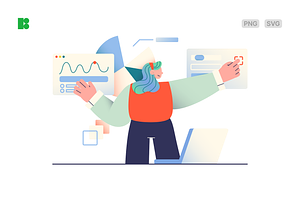 Data analyst looking at charts, a Work Illustration by Icons8