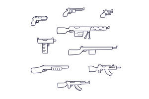 Guns hand drawn vector set