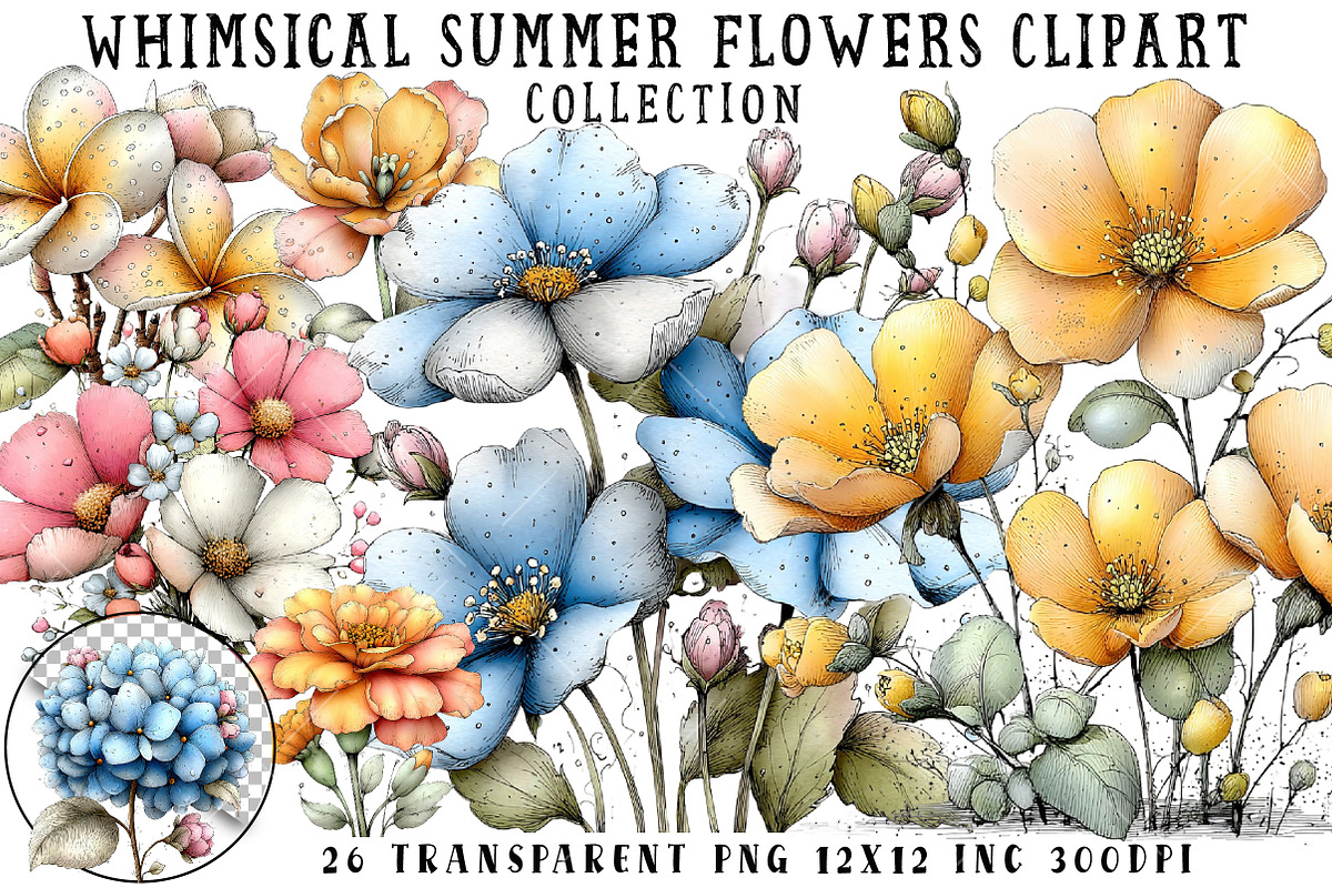 Whimsical Summer Flowers Clipart, an Illustration by OK Design (Photo 1 of 6)