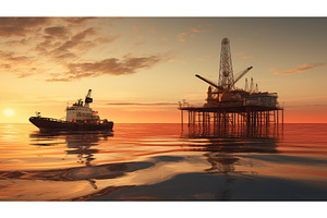 sunfishing ship oil ai generated, an Industrial Photo by pikepicture
