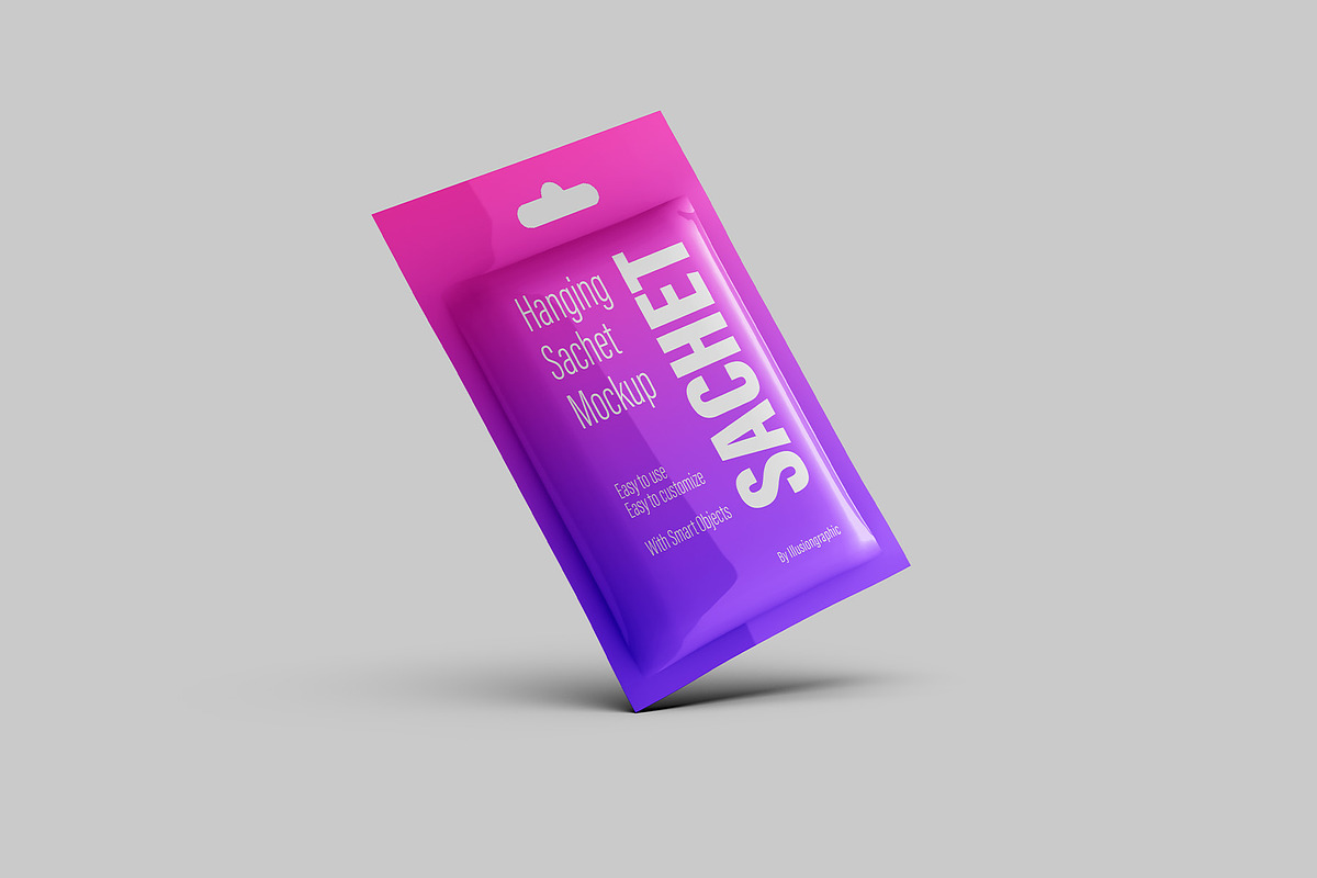 Pouch Sachet with Hang Hole Mockup, a Packaging Mockup by Illusiongraphic (Photo 4 of 22)