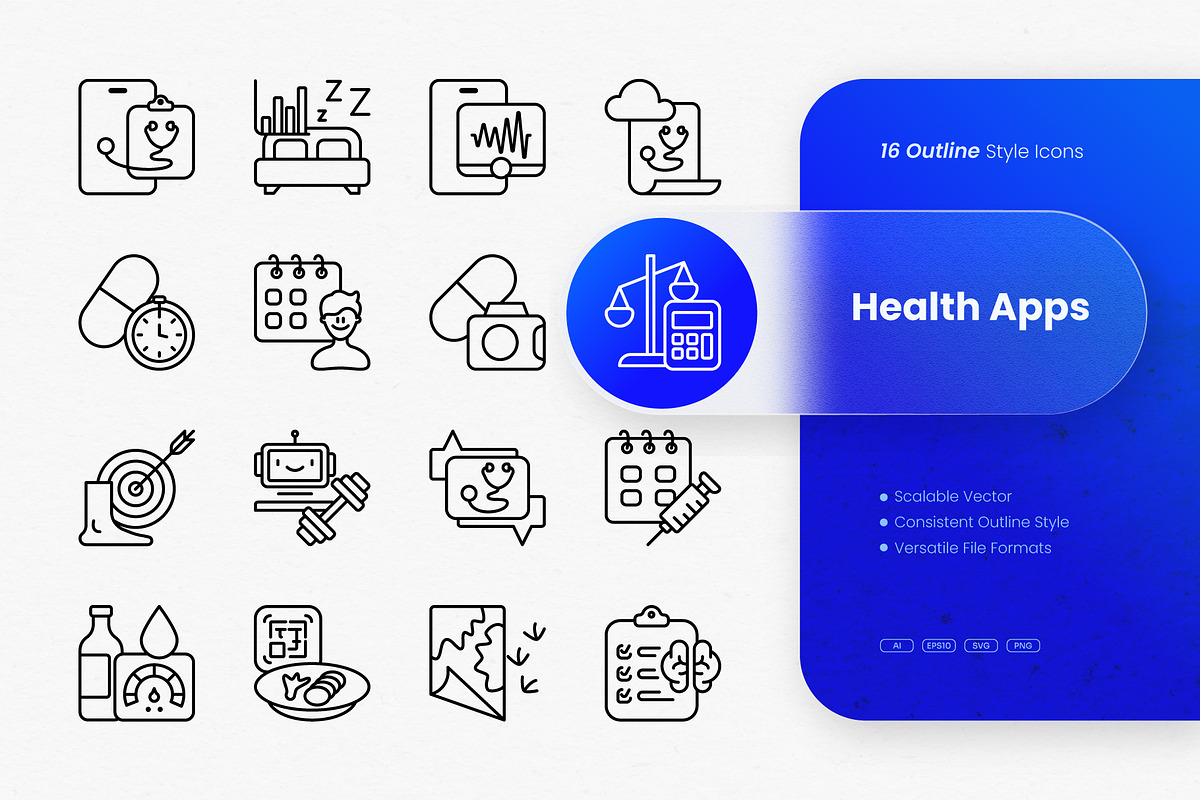 Health Apps Outline Icons, an Outline Icon by cidcud_graphic