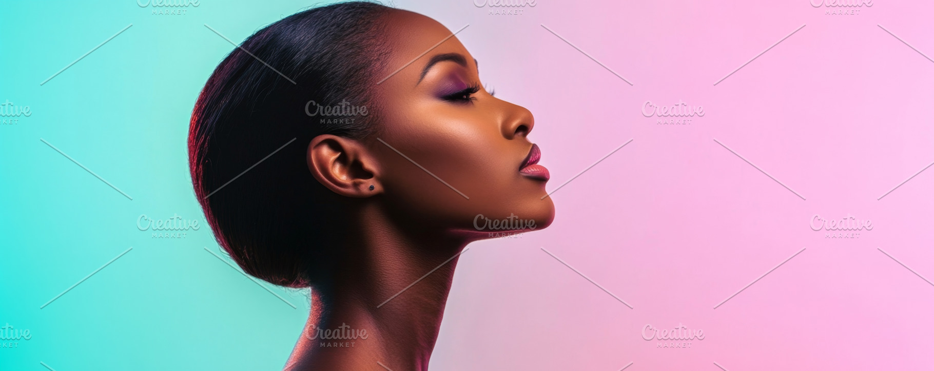 Side Profile of Woman with Sleek Hair and Vibrant Glow, an Abstract Photo by Natalia Klenova's Shop