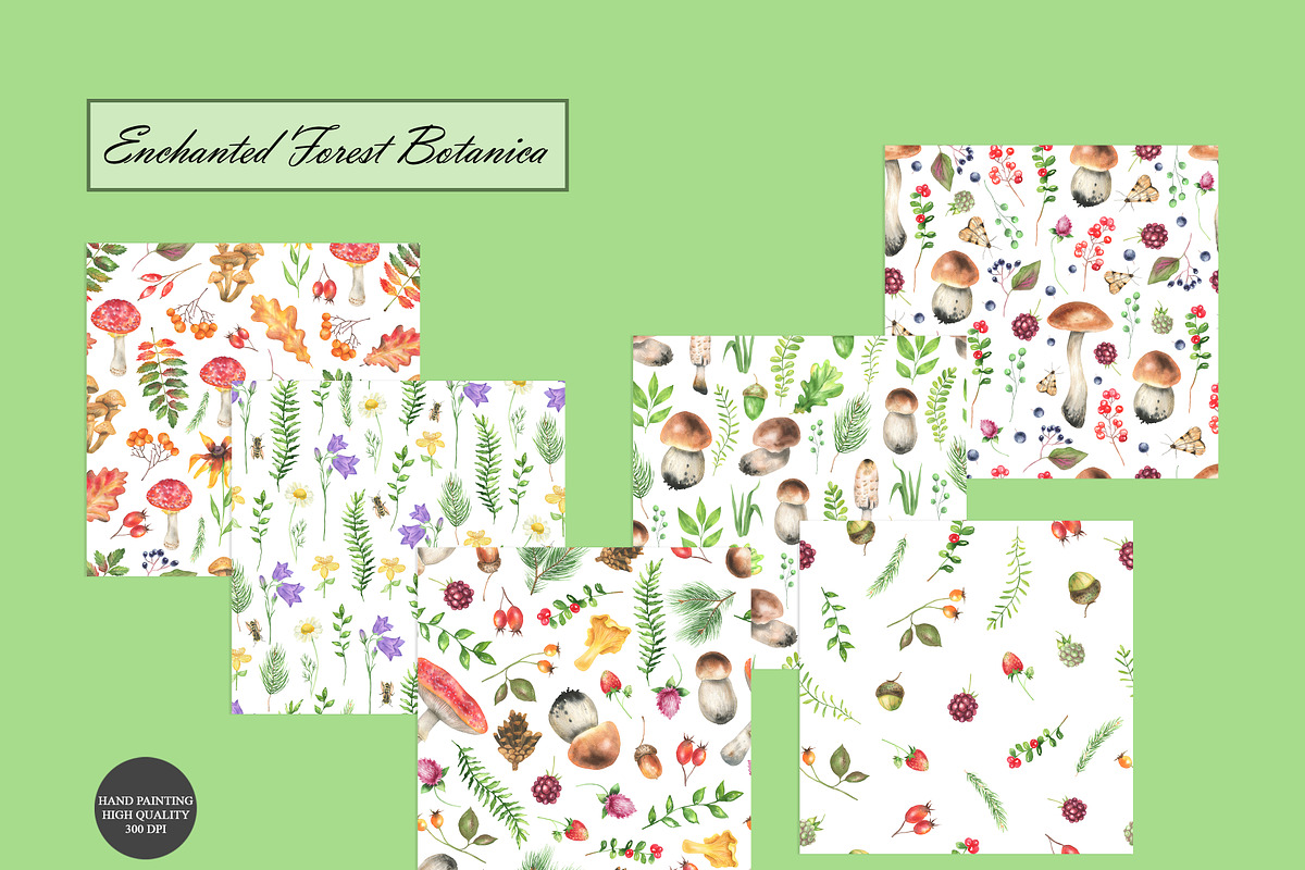 Watercolor Forest Seamless Patterns, a Decorative Illustration by OlDm_Shop (Photo 8 of 10)
