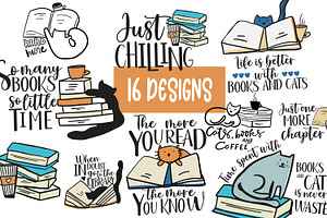 Coffee books and cats illustrations