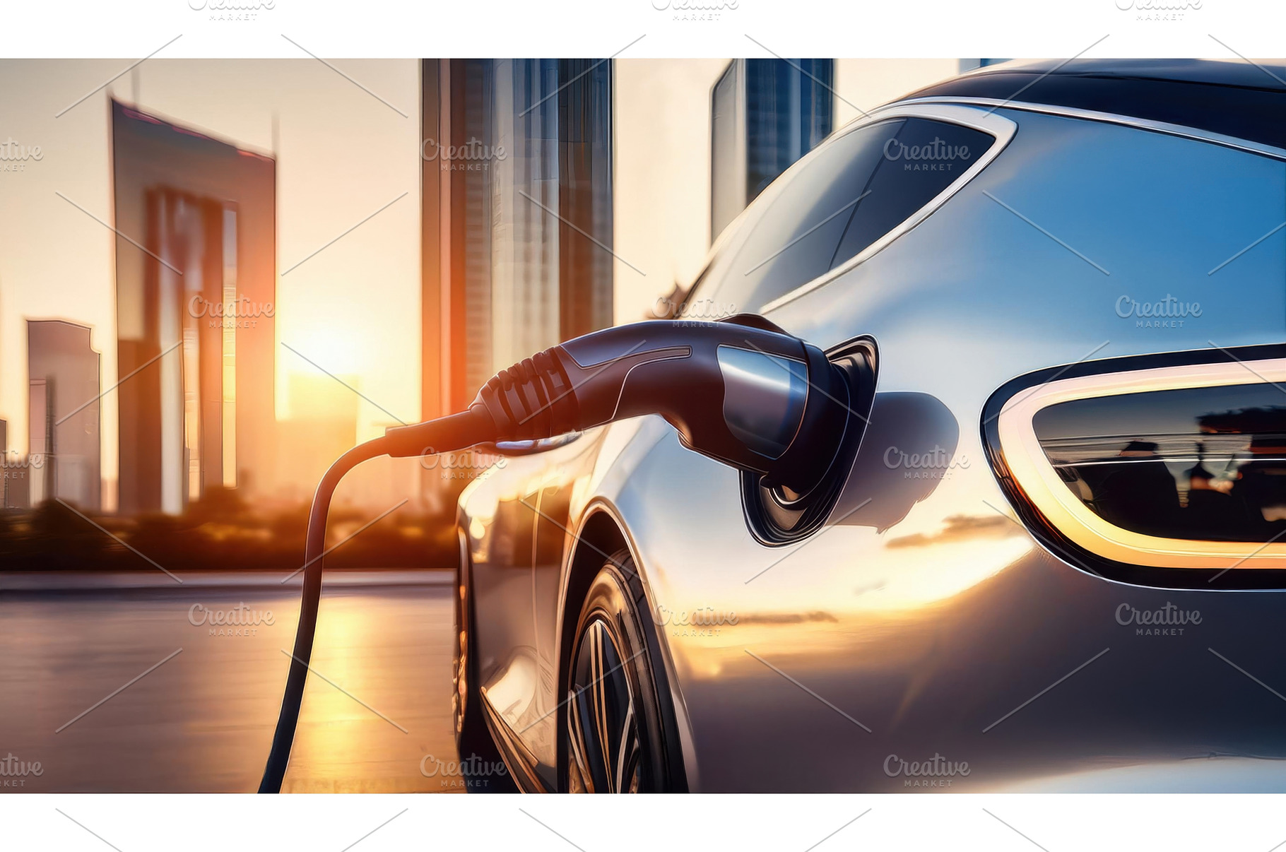An electric car charging at sunset, a Transportation Photo by Igor Tichonow