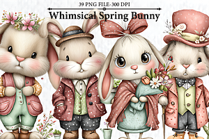 Whimsical Spring Bunny Clipart, a Seasonal Illustration by HueNestify