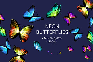 3D Neon Butterflies, an Animal Illustration by BazziBa♥