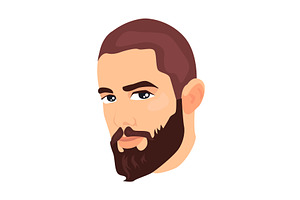 Handsome Bearded Guy Icon. Colored