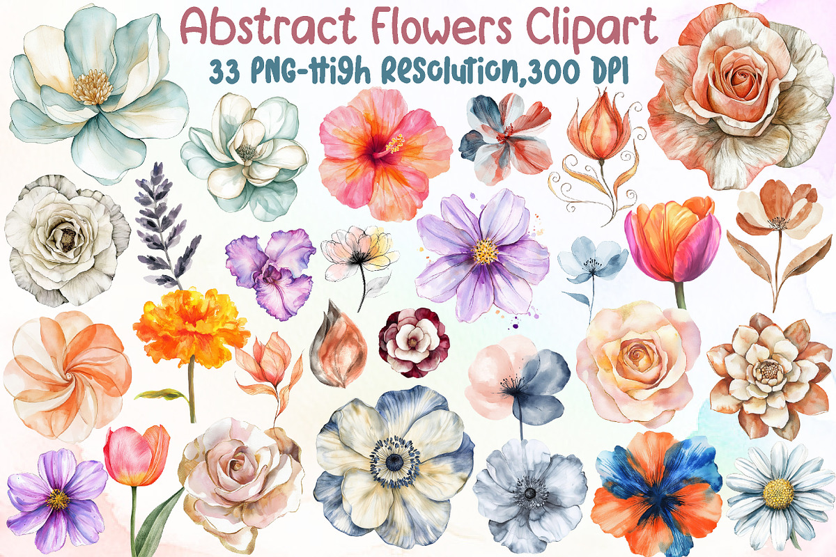 Abstract Flowers Clipart Bundle, an Illustration by Sublimation Artist (Photo 1 of 6)