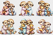 Cute Baby Meerkat Watercolor Clipart, a Seasonal Illustration by Craft Nest (Thumbnail 2 of 6)