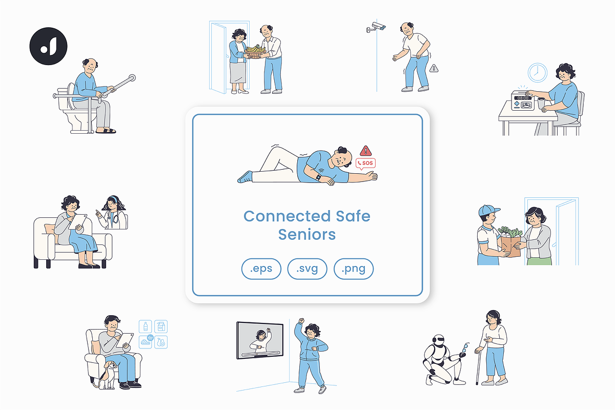 Connected Safe Seniors Illustration, an Object Graphic by Jump Studio (Photo 1 of 12)
