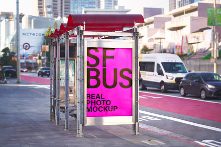 SF Bus Stop Layered PSD - Real Photo