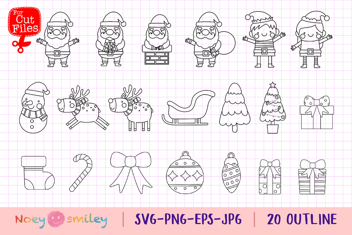 Santa & Elf Outline Clipart, a Decorative Illustration by Noey smiley (Photo 2 of 6)