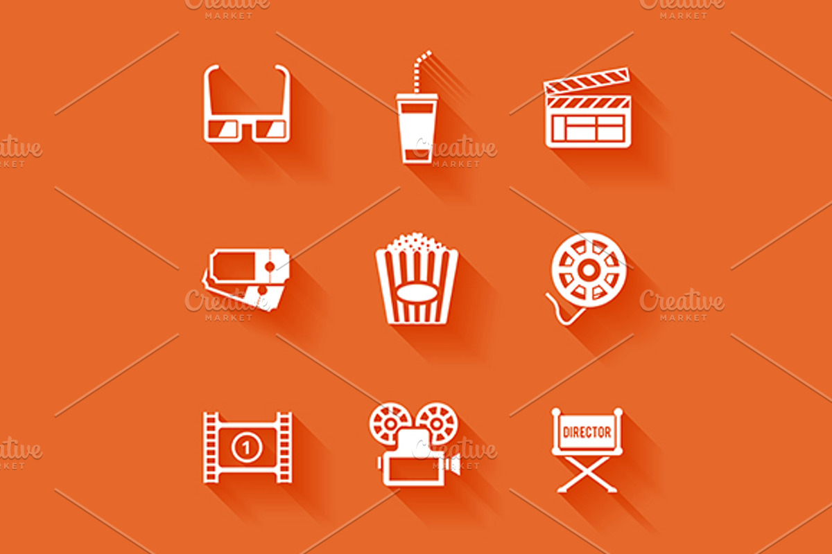 Set of flat cinema and movie icons., an Icon by painterr (Photo 4 of 4)