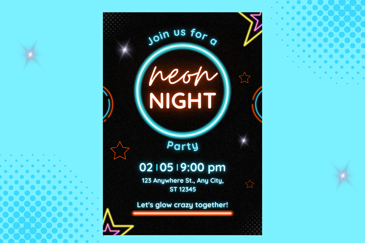 Neon Party Invitations Templates, a Templates & Theme by TemplateCastleStore (Photo 6 of 9)