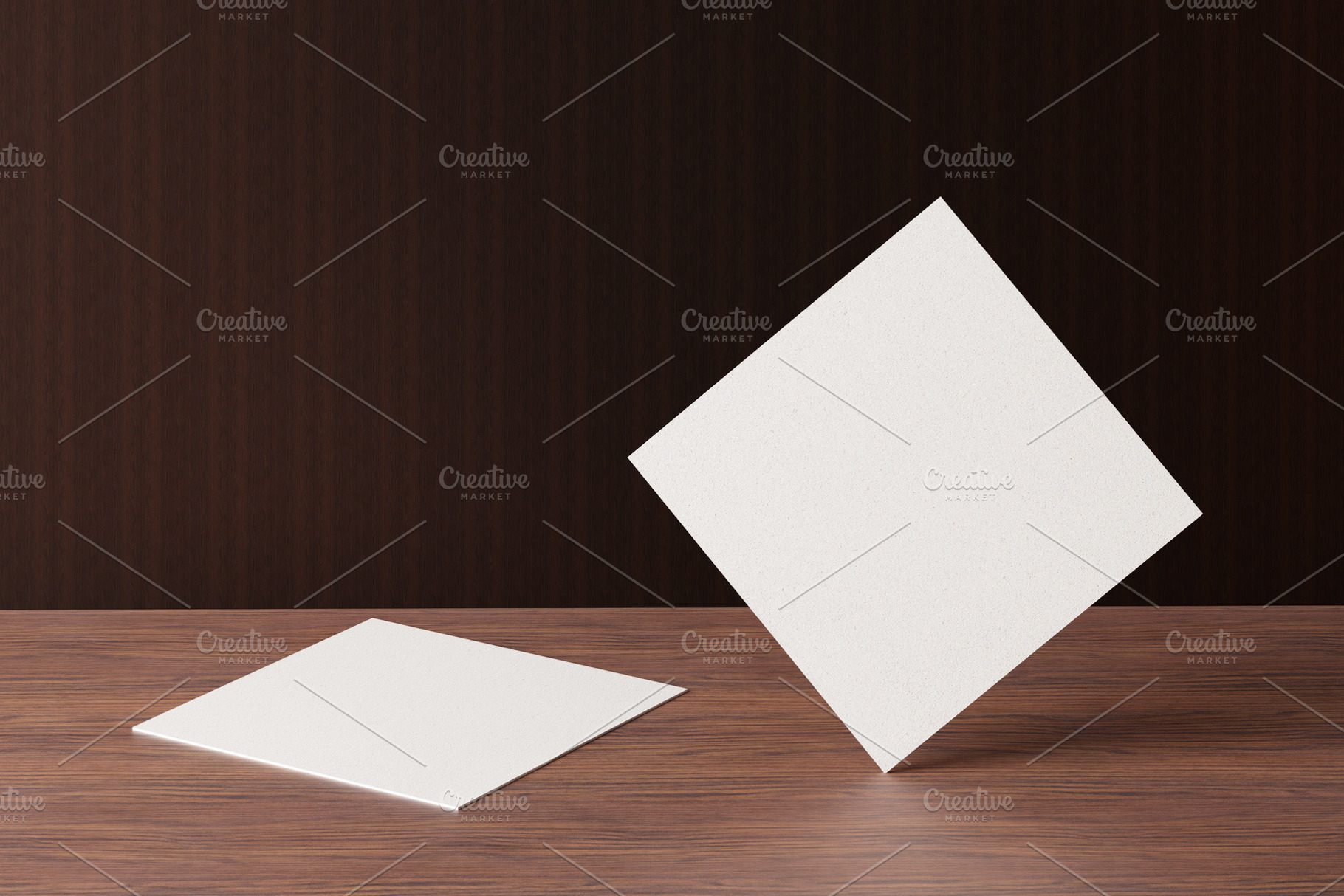 White square shape paper business card mockup on wooden brown ta, a Business Photo by Ministocker